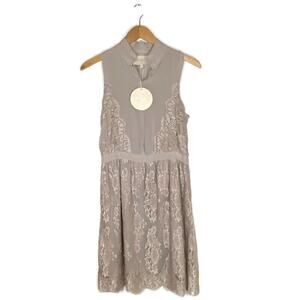 NWT Aijek Size 2 Lace Silk Sleeveless Dress Lined Beige Knee Length A-Line Boho